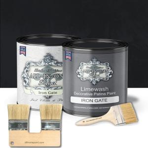 imageALLINONE Limewash Paint 2 Quart Paint Bundle and Tool Kit  Faux Lime Wash Effect Matte Suede Wall Treatment  Putty light taupeIron Gate
