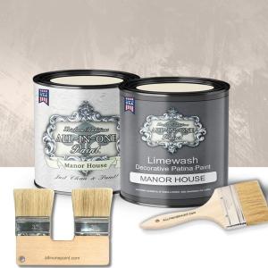 imageALLINONE Limewash Paint 2 Quart Paint Bundle and Tool Kit  Faux Lime Wash Effect Matte Suede Wall Treatment  Putty light taupeManor House