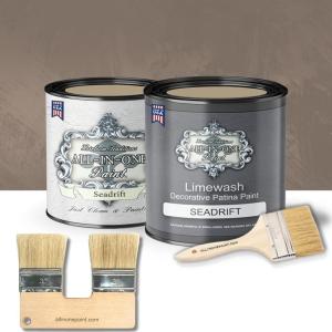 imageALLINONE Limewash Paint 2 Quart Paint Bundle and Tool Kit  Faux Lime Wash Effect Matte Suede Wall Treatment  Putty light taupeSeadrift